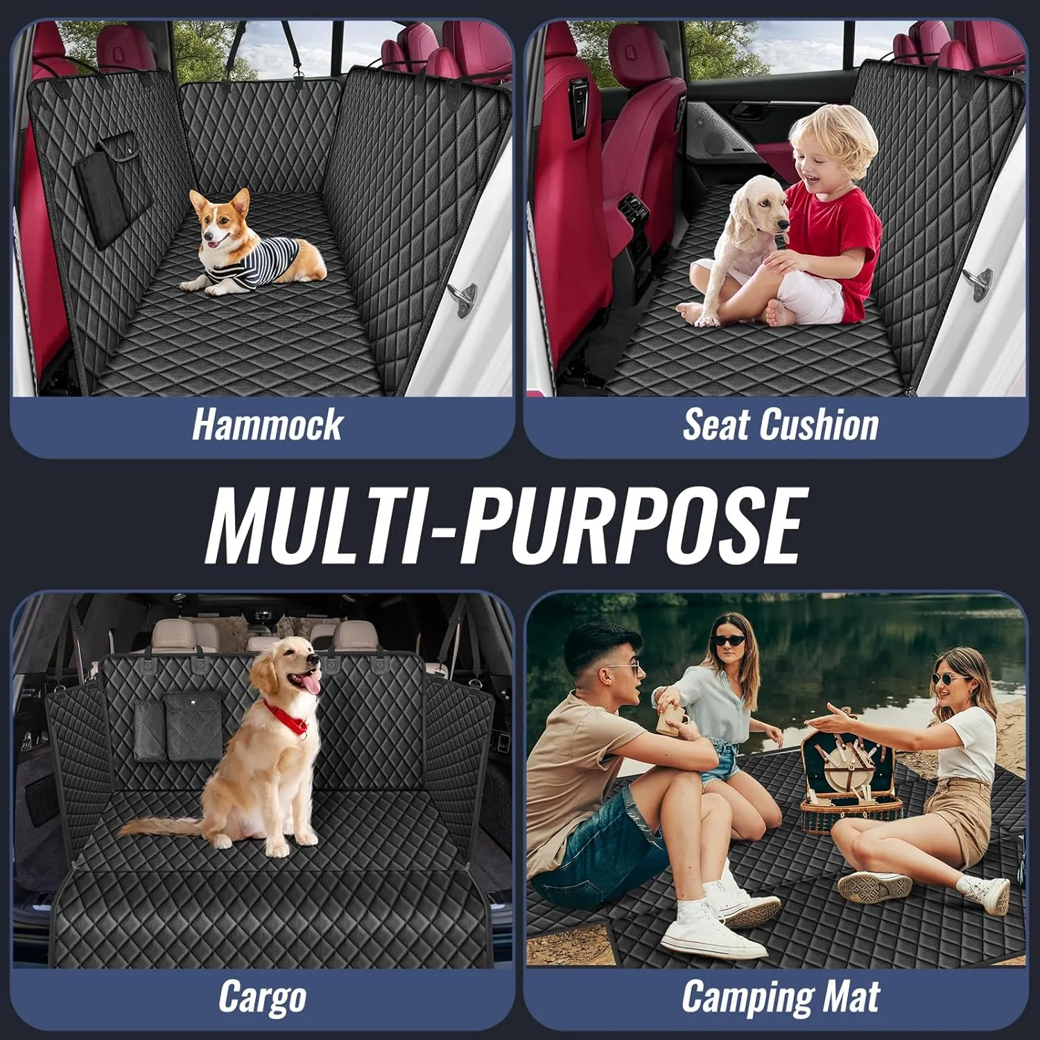 100% Waterproof Dog Car Seat Cover for Back Seat, Large Hammock and Pet Protector, Suitable for Small and Large Dogs, Cars, Trucks, SUVs,Standard(Red)
