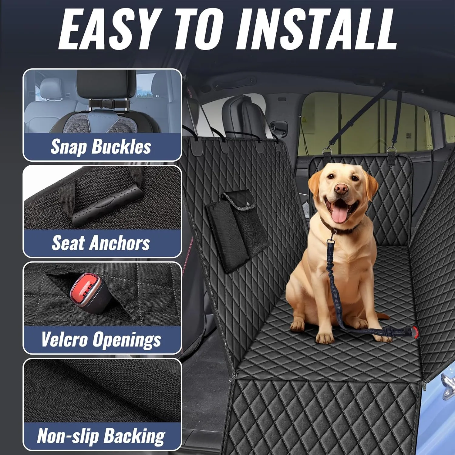 100% Waterproof Dog Car Seat Cover for Back Seat, Large Hammock and Pet Protector, Suitable for Small and Large Dogs, Cars, Trucks, SUVs,Standard(Red)