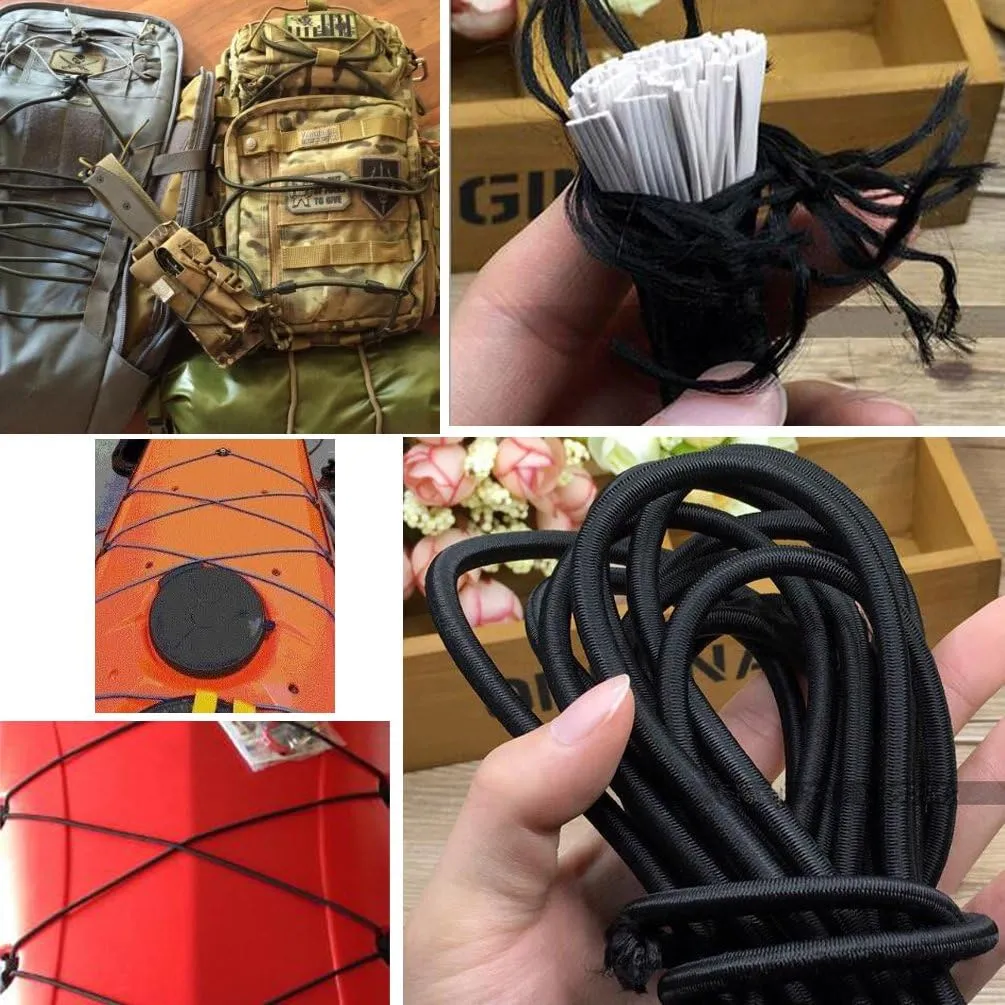 1/4" x 50' Bungee Shock Cord - Elastic Nylon Cords Kayak Stretch String Rope & Tie Down Trailer Strap, Marine Grade
