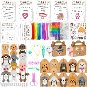 180 Pcs Adopt a Dog Party Favors Include 12 Mini Plush Dogs 12 Adoption Card 12 Kraft Boxes 12 Check Card 5 Adopt Sign 24 Puppy Stickers 1 Fence 102 Adopt a Puppy Supplies for Adoption Party (Dog)