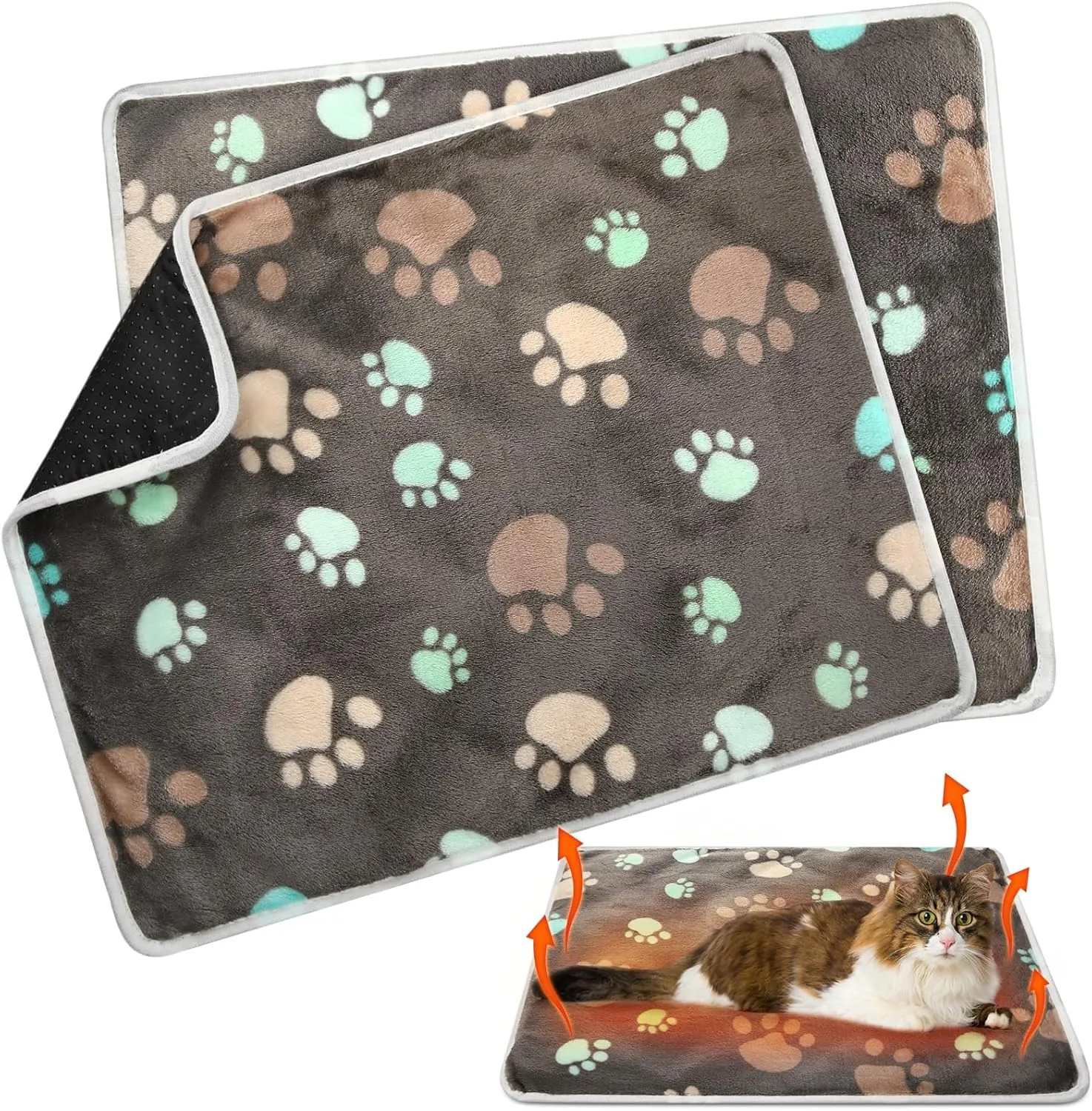 2 Pack Self Warming Cat Bed Self Heating Dog Pad Cat Warming Pad Thermal Pet Mat Washable Reflect Body Heat Removable Cover for Indoor Kittens Puppies Feral Pet(Dog Paw,16 x 20 Inch)