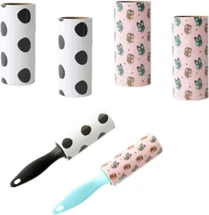 2 Rollers 4 Refills Tearable Sticky Lint Rollers Lint Tape Rolle Rollers Mini Portable Lint Rollers for Dust Removes Clothes Pets Hair