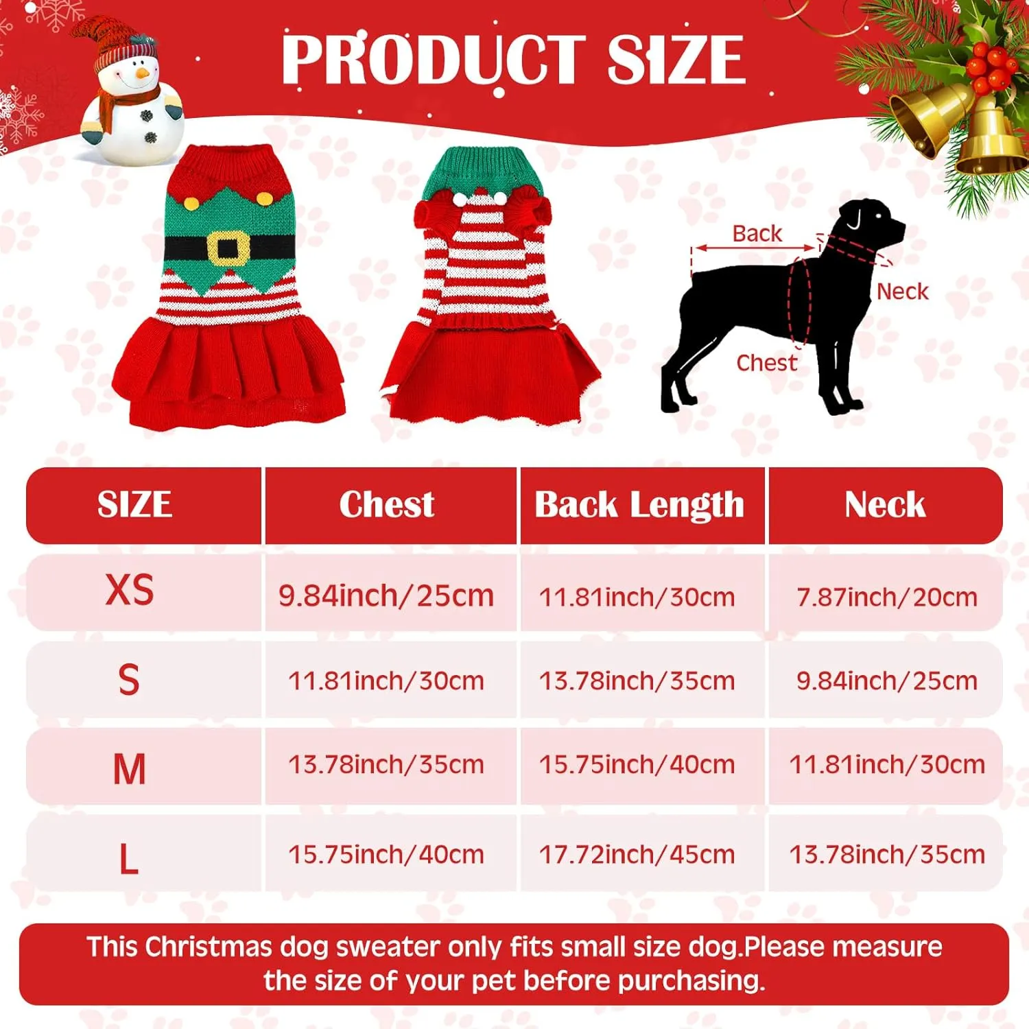 3 Pcs Christmas Dog Sweater Dresses Xmas Costumes for Small Dogs Winter Warm Puppy Cloth Xmas Holiday Sweaters Christmas Dress Outfit for Dachshund Chihuahua Maltese Puppy Girls(S)
