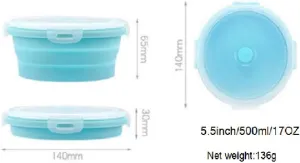 3Pack Collapsible Silicone Food Storage Containers with Lid 17OZ Foldable Lunch Bowl for Microwave Freezer Dishwasher Safe (500ml)
