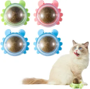 4 Pack Catnip Balls Roller Wall Ball for Cats Spinning Catnip Station Licking Balls Organic Cat nip Chew Ball for Teeth Cleaning & Play