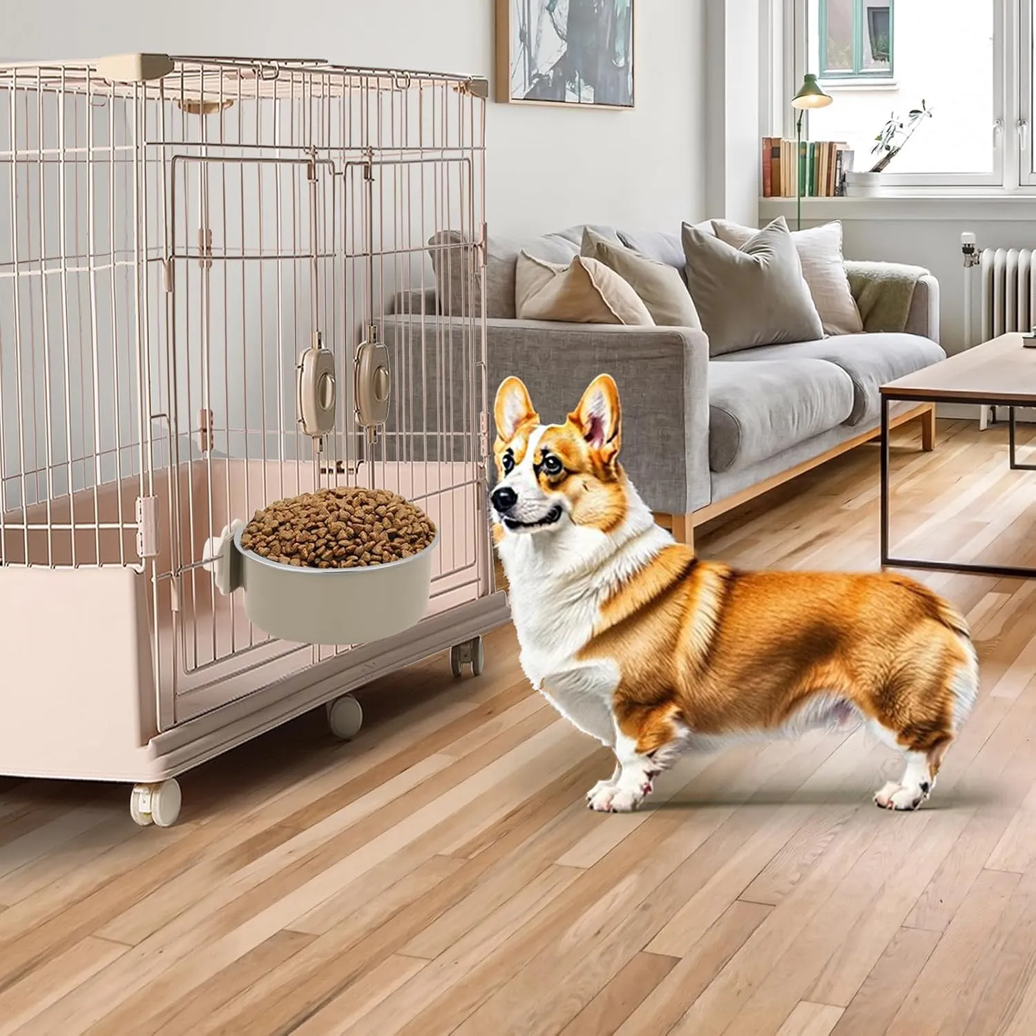 4 Pieces Crate Dog Bowl, Removable Stainless Steel Pet Kennel Hanging Food Water Feeder Bowl Cage Coop Cup for Puppy Medium Dog Cat Rabbit Ferret Bird