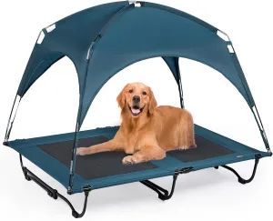 47 Inch Elevated Cooling Large Dog Bed with Removable Canopy, Raised Beds for Large Dogs with Washable Breathable Mesh, Dog Cot for Big Dogs, Indoor/Outdoor Pet Cot with Canopy