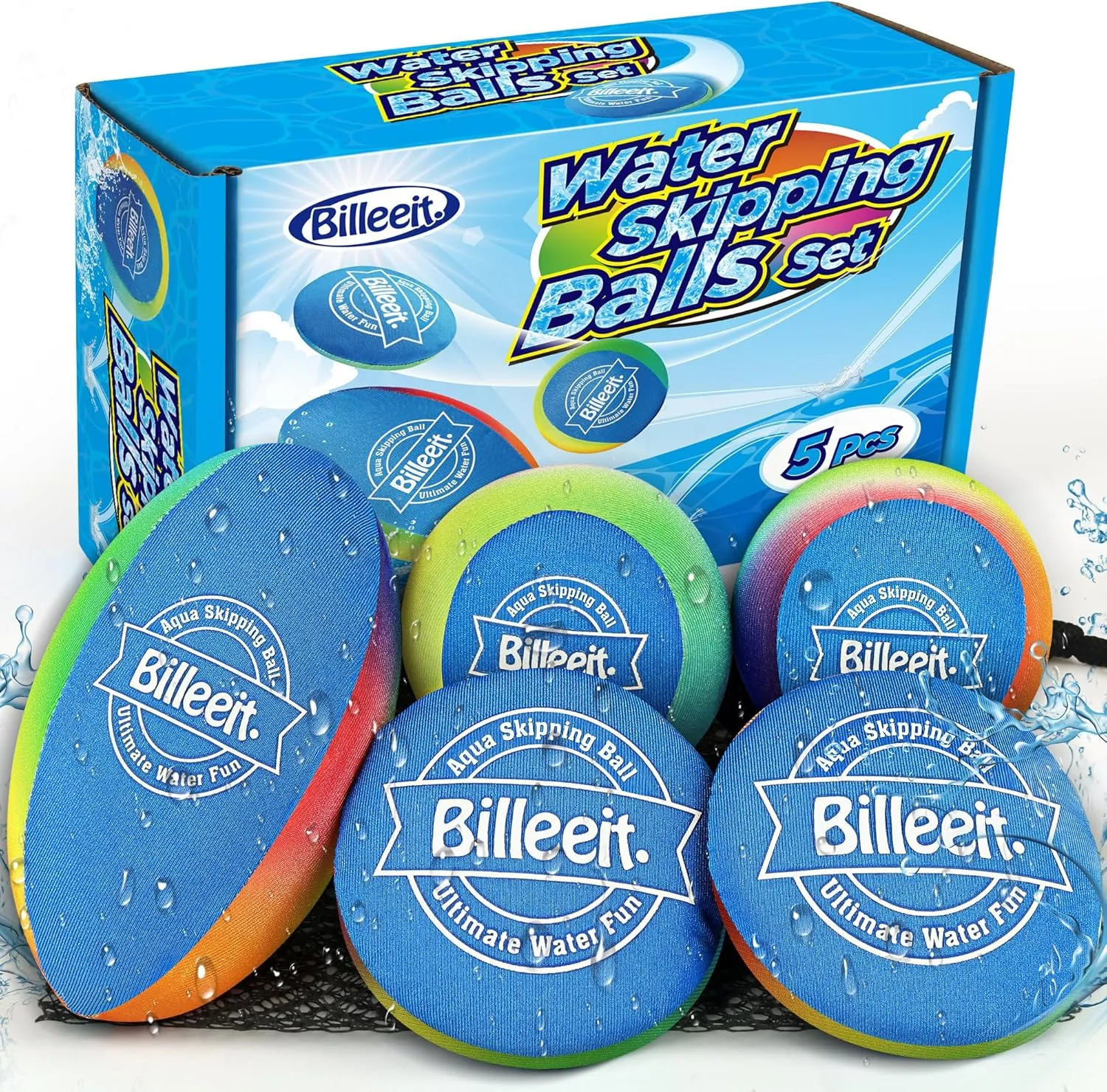 5Pcs Water Skipping Balls Set for Pool Play, Multi-Colored Splash Water Bouncing Balls, Fun Water Pool Beach Swim Toys & Games for Kids 3  4-8-12 and Adults