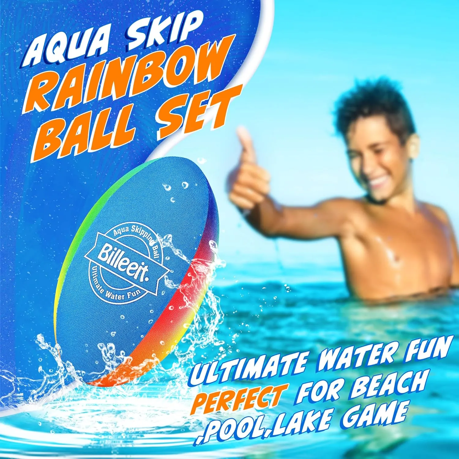 5Pcs Water Skipping Balls Set for Pool Play, Multi-Colored Splash Water Bouncing Balls, Fun Water Pool Beach Swim Toys & Games for Kids 3  4-8-12 and Adults