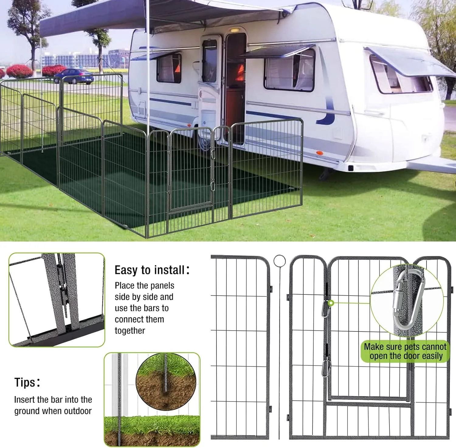 8 Panels Dog Playpen Dog Exercise Pen Heavy Duty Dog Fence Portable Puppy Cats Rabbits Playpen Indoor Outdoor (8 Panels, 31 Inch) Slivery Black