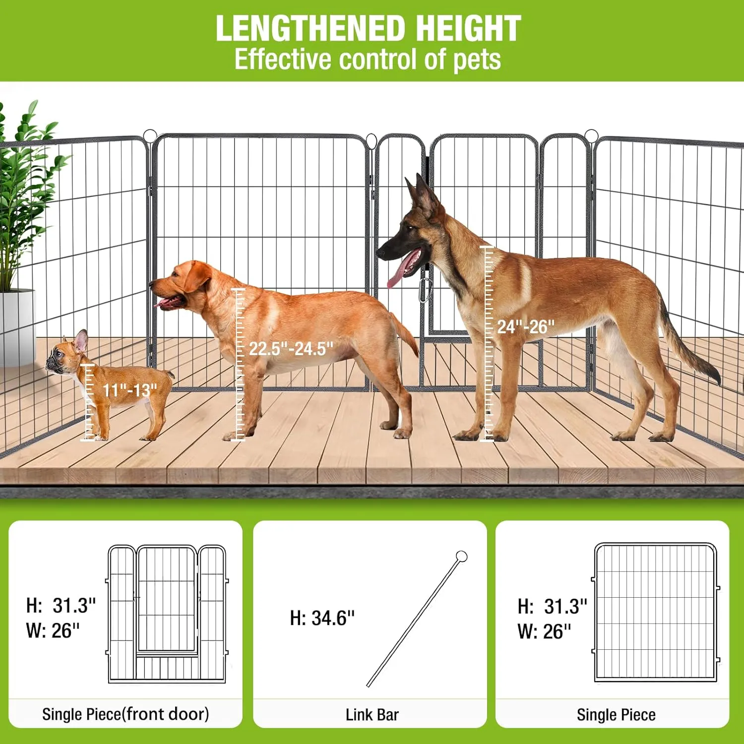 8 Panels Dog Playpen Dog Exercise Pen Heavy Duty Dog Fence Portable Puppy Cats Rabbits Playpen Indoor Outdoor (8 Panels, 31 Inch) Slivery Black