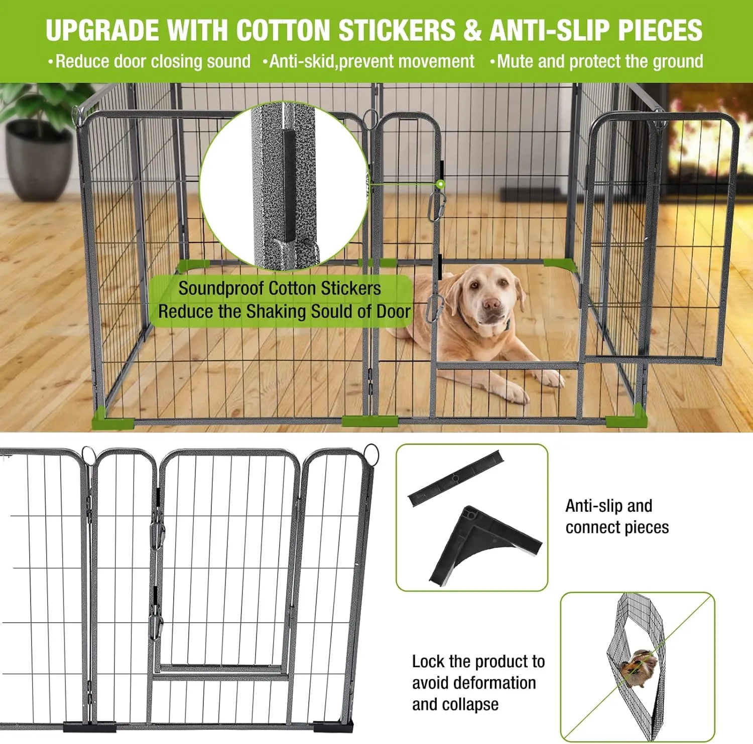 8 Panels Dog Playpen Dog Exercise Pen Heavy Duty Dog Fence Portable Puppy Cats Rabbits Playpen Indoor Outdoor (8 Panels, 31 Inch) Slivery Black