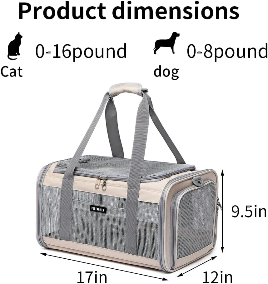 Airline Approved Pet Carrier for Cats and Small Dogs, Breathable and Collapsible Design, Portable Travel Bag for Bearded Dragon, Puppies Animal Hangbag, Rabbit Cage Cage (Khaki, Small)