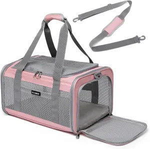Airline Approved Pet Carrier for Cats and Small Dogs, Breathable and Collapsible Design, Portable Travel Bag for Bearded Dragon, Puppies Animal Hangbag, Rabbit Cage (Pink, Small)