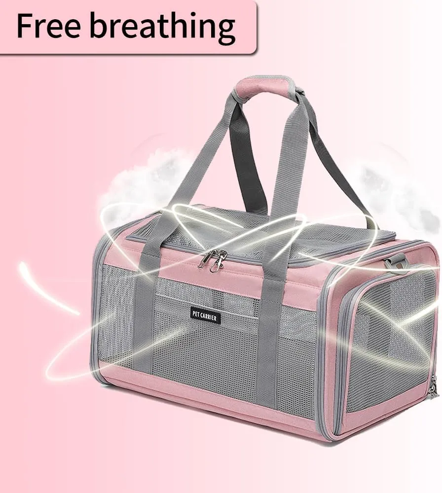 Airline Approved Pet Carrier for Cats and Small Dogs, Breathable and Collapsible Design, Portable Travel Bag for Bearded Dragon, Puppies Animal Hangbag, Rabbit Cage (Pink, Small)