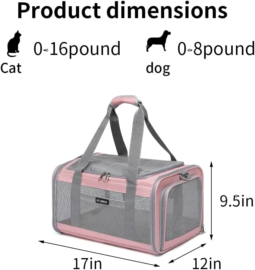 Airline Approved Pet Carrier for Cats and Small Dogs, Breathable and Collapsible Design, Portable Travel Bag for Bearded Dragon, Puppies Animal Hangbag, Rabbit Cage (Pink, Small)