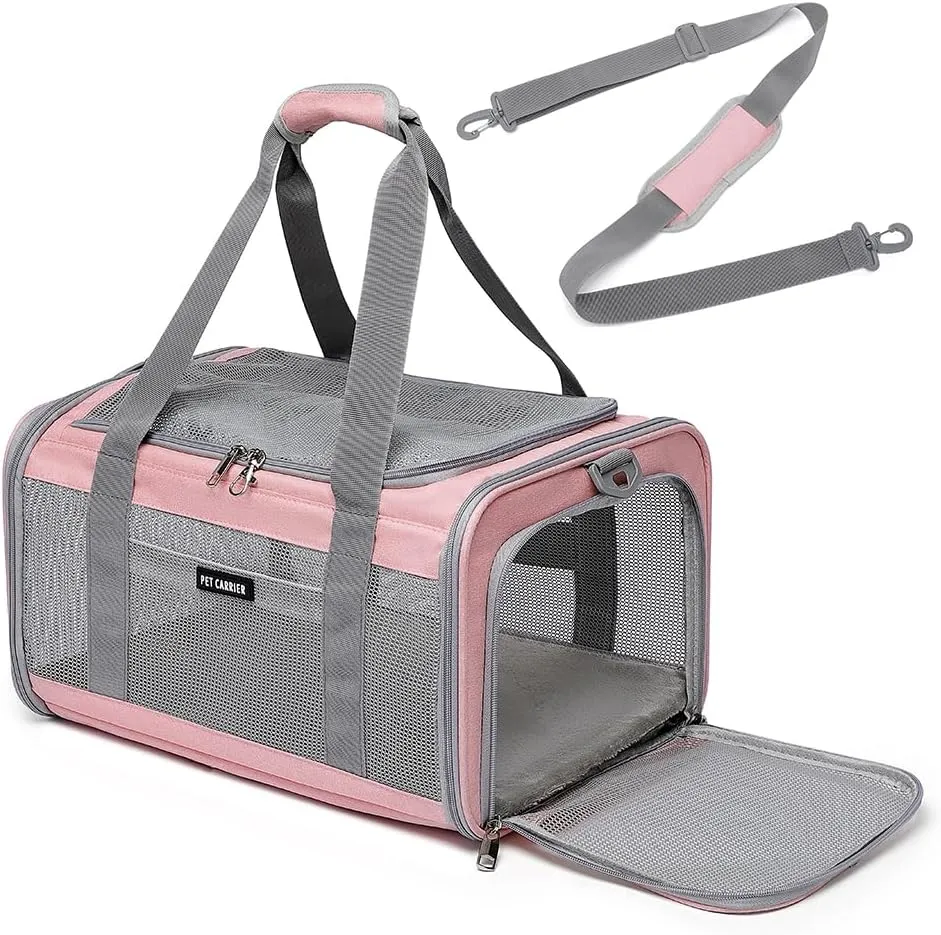 Airline Approved Pet Carrier for Cats and Small Dogs, Breathable and Collapsible Design, Portable Travel Bag for Bearded Dragon, Puppies Animal Hangbag, Rabbit Cage (Pink, Small)