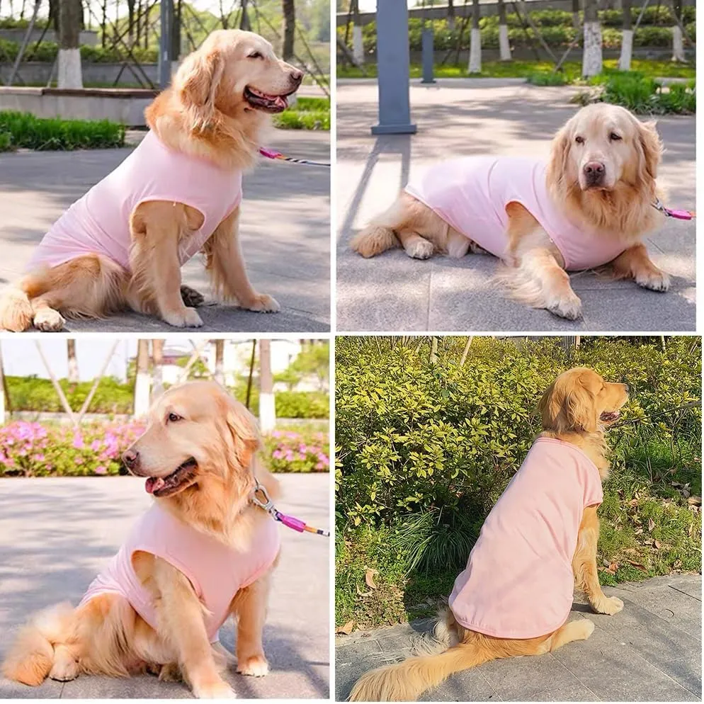 ANIAC Pink Large Dog Shirt for Girl Boy Solid Cotton Dog Tee Shirt Summer Basic Tank Top Breathable Sleeveless Doggy Vest Cooling Pet Clothes for Big Dog 55-66 LB (Pink1, 6XL)