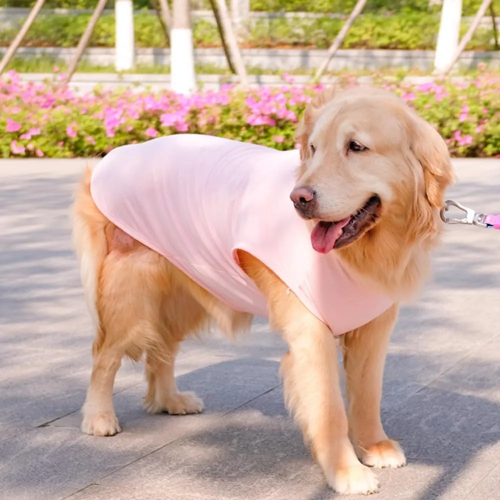 ANIAC Pink Large Dog Shirt for Girl Boy Solid Cotton Dog Tee Shirt Summer Basic Tank Top Breathable Sleeveless Doggy Vest Cooling Pet Clothes for Big Dog 55-66 LB (Pink1, 6XL)