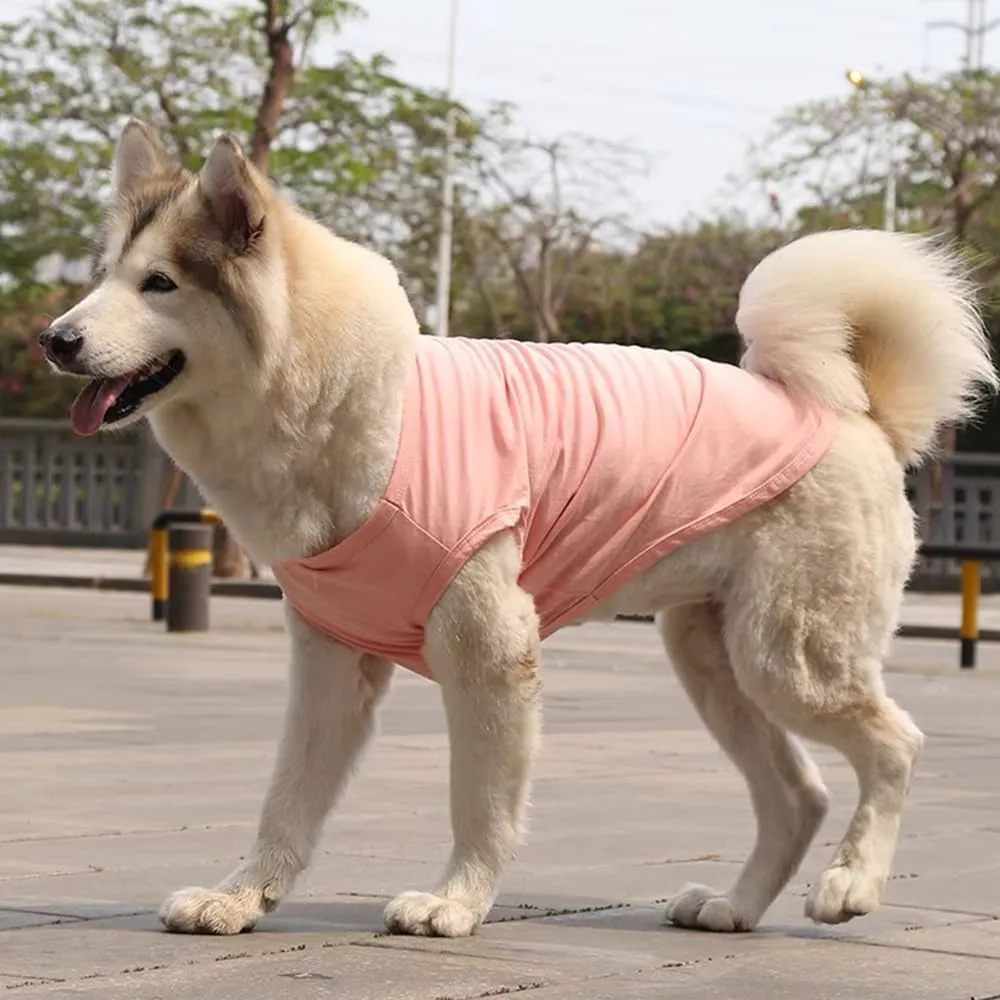 ANIAC Pink Large Dog Shirt for Girl Boy Solid Cotton Dog Tee Shirt Summer Basic Tank Top Breathable Sleeveless Doggy Vest Cooling Pet Clothes for Big Dog 55-66 LB (Pink1, 6XL)
