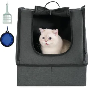 apollo walker Portable Cat Travel Litter Box with Zipped Waterproof Bag,No Collapse with Hard Base Insert at Bottom, No Leakage, No Smell, Easy to Carry, Easy to Use in Hotels, Car Black