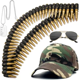 Army Costume Accessories, Ammo Soldier Military Accessories with Fake Bullet Belt Camouflage Baseball Cap for Men