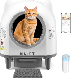 Automatic Cat Litter Box 90L, Self-Cleaning Litter Box - WiFi/Smart APP Control, Night Mode, Anti-Pinch Safety System for Multiple Cats, Includes Premium Mat & Waste Bags