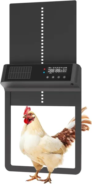 Automatic Chicken Coop Door, Solar Powered Chicken Coop Door with Timer & Light Sensor, Full Aluminum Chicken Door Opener with LCD Screen, Multi-Modes, Waterproof, Anti Pinch for Poultry