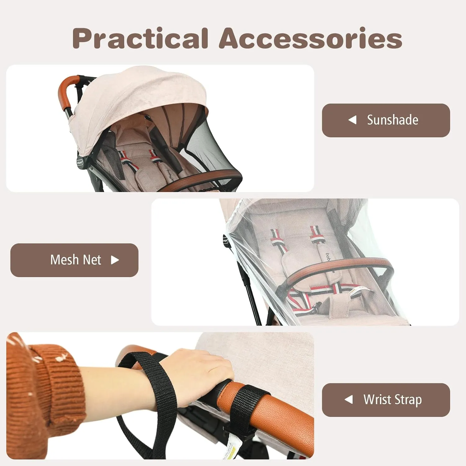 BABY JOY Lightweight Baby Stroller, Compact Toddler Travel Stroller for Airplane, Infant Stroller w/ 5-Point Harness, Adjustable Backrest/Footrest/Canopy, Storage Basket, Easy One-Hand Fold, Beige