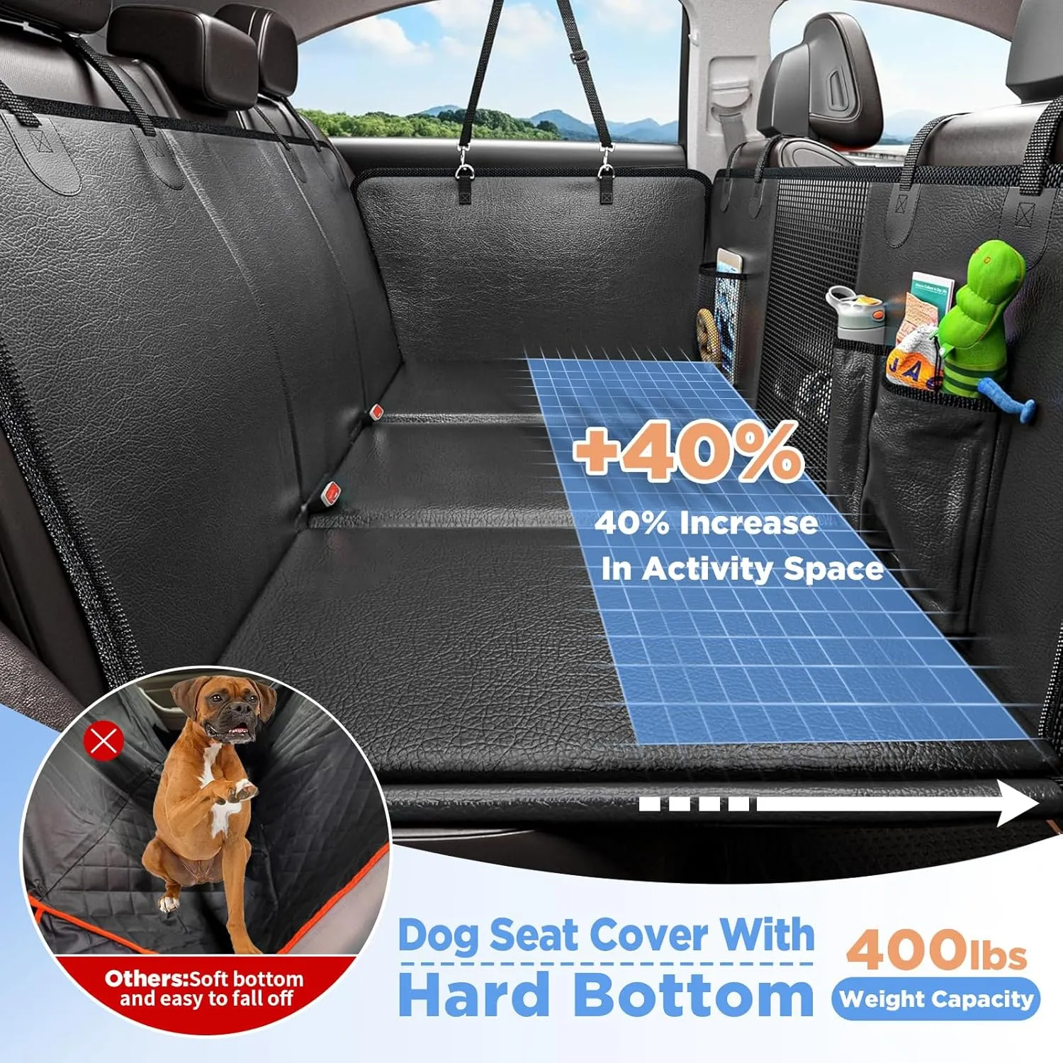 Back Seat Extender for Dogs, Waterproof Dog Car Seat Cover for Back Seat with Hard Bottom, 2025 Upgraded Material, Anti Scratch, Safer, Easy to Use and Clean, Black