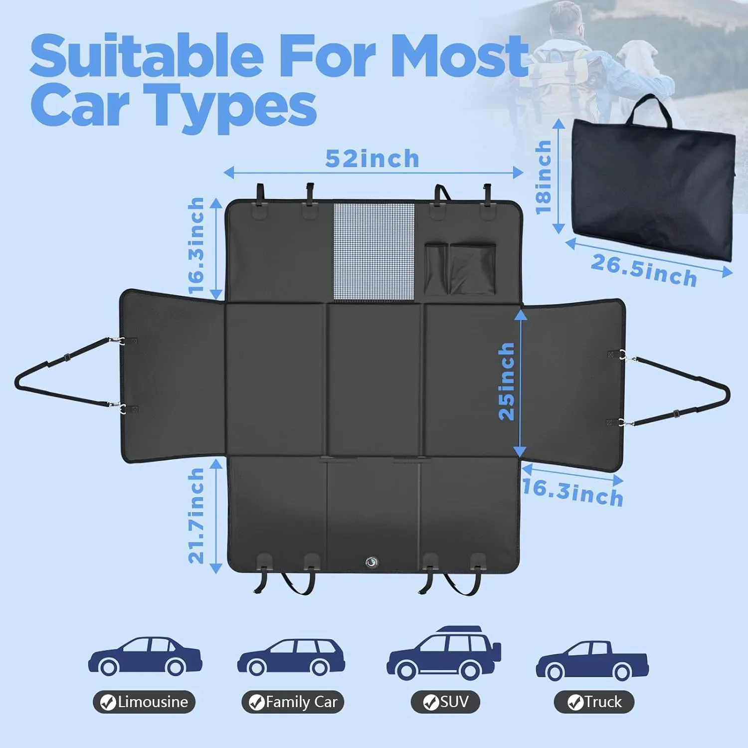 Back Seat Extender for Dogs, Waterproof Dog Car Seat Cover for Back Seat with Hard Bottom, 2025 Upgraded Material, Anti Scratch, Safer, Easy to Use and Clean, Black