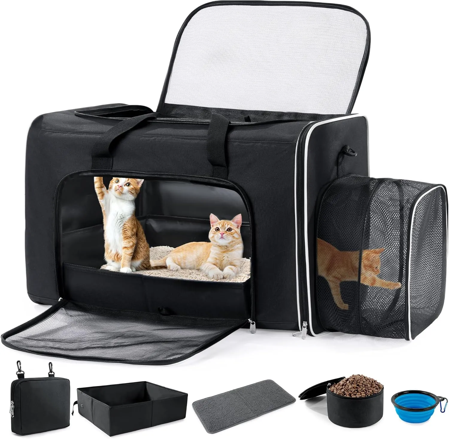 BALAPET Expandable Extra Large cat Carrier with Litter Box24"x13"x17" Collapsible Soft-Sided Pet Carrier for 2 Cats Under 55 lbs Cat Crate/Bag for Car Travel