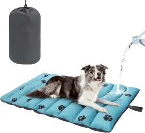 BEAUTYZOO Outdoor Dog Bed Waterproof, Camping Dog Bed Reversible, Portable Travel Dog Bed with Carry Bag- Machine Washable, Durable, Foldable Outdoor Pet Bed Mat for Medium Large Dogs, 26 x 43 Blue