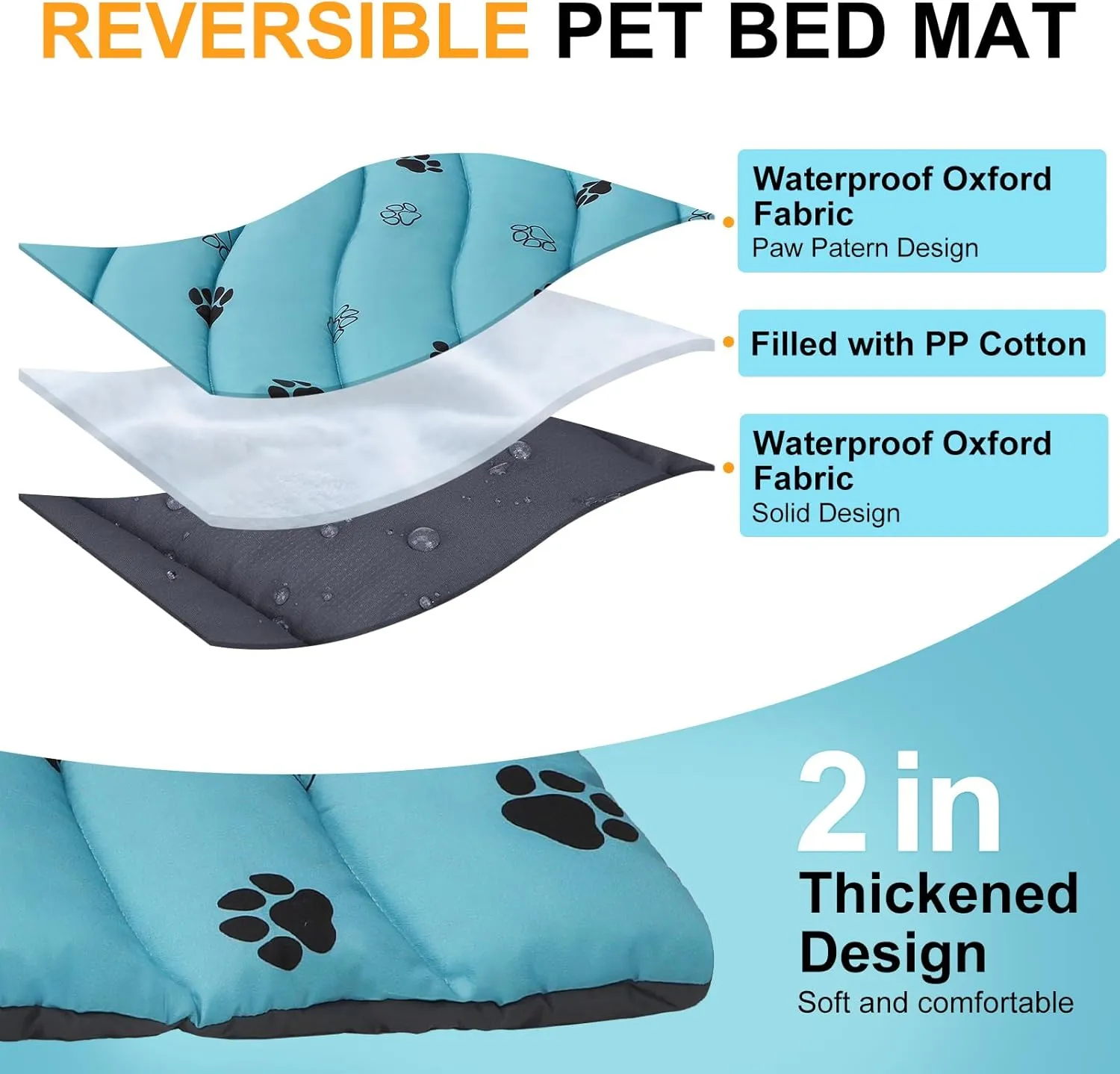 BEAUTYZOO Outdoor Dog Bed Waterproof, Camping Dog Bed Reversible, Portable Travel Dog Bed with Carry Bag- Machine Washable, Durable, Foldable Outdoor Pet Bed Mat for Medium Large Dogs, 26 x 43 Blue