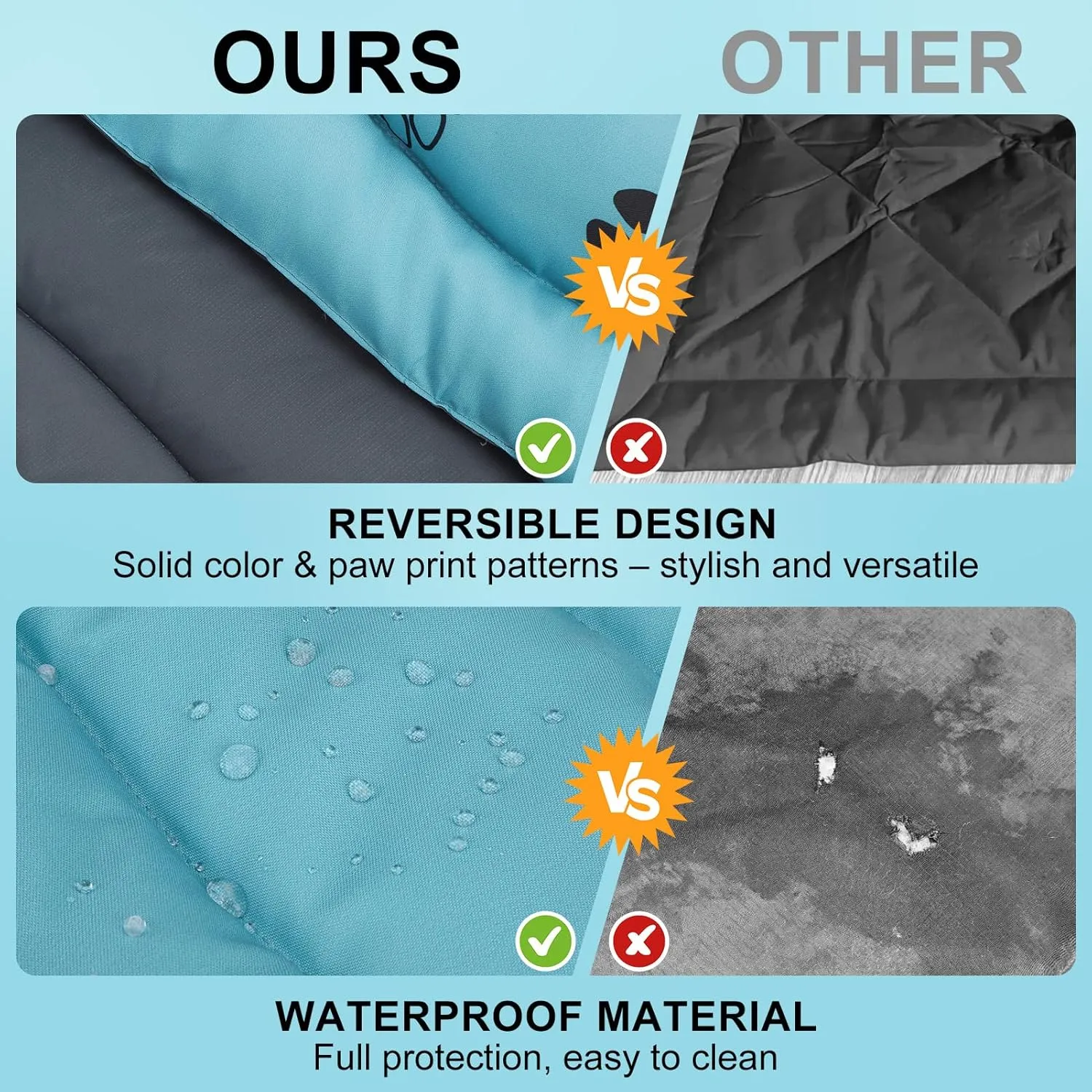 BEAUTYZOO Outdoor Dog Bed Waterproof, Camping Dog Bed Reversible, Portable Travel Dog Bed with Carry Bag- Machine Washable, Durable, Foldable Outdoor Pet Bed Mat for Medium Large Dogs, 26 x 43 Blue