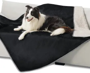 Bedsure Cat Blanket for Indoor Cats - Waterproof Calming Cat Blankets for Couch Bed Protection, Sherpa Fleece Pet Blanket, Soft Plush Reversible Throw Furniture Protector, 60"x50", Black