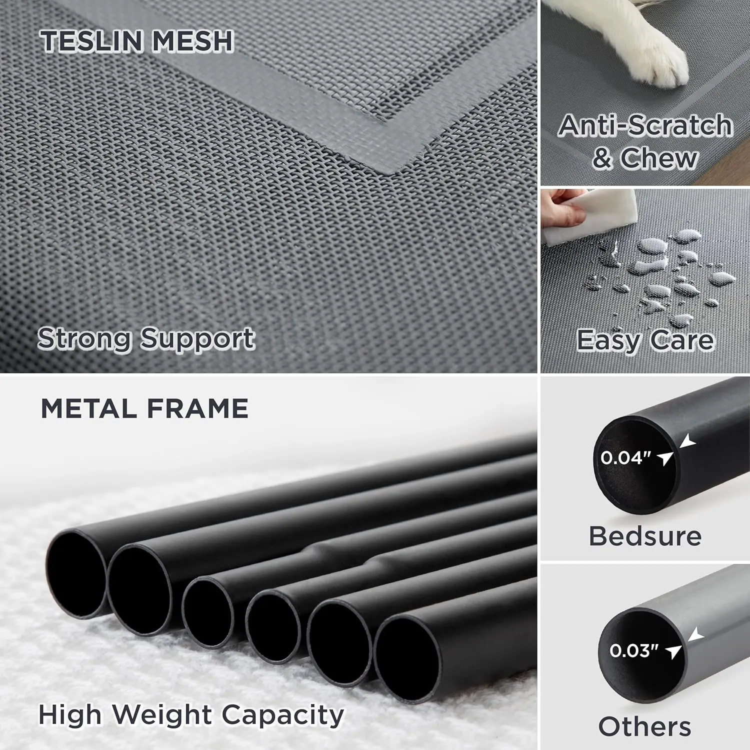 Bedsure Small Elevated Cooling Outdoor Dog Bed - Raised Dog Cots Beds for Small Dogs, Portable Indoor & Outdoor Pet Hammock Bed with Skid-Resistant Feet, Frame with Breathable Mesh, Grey, 35 inches