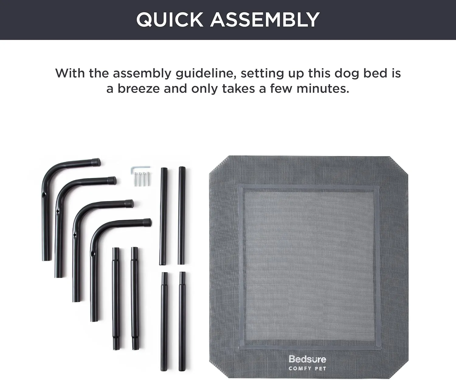 Bedsure Small Elevated Cooling Outdoor Dog Bed - Raised Dog Cots Beds for Small Dogs, Portable Indoor & Outdoor Pet Hammock Bed with Skid-Resistant Feet, Frame with Breathable Mesh, Grey, 35 inches