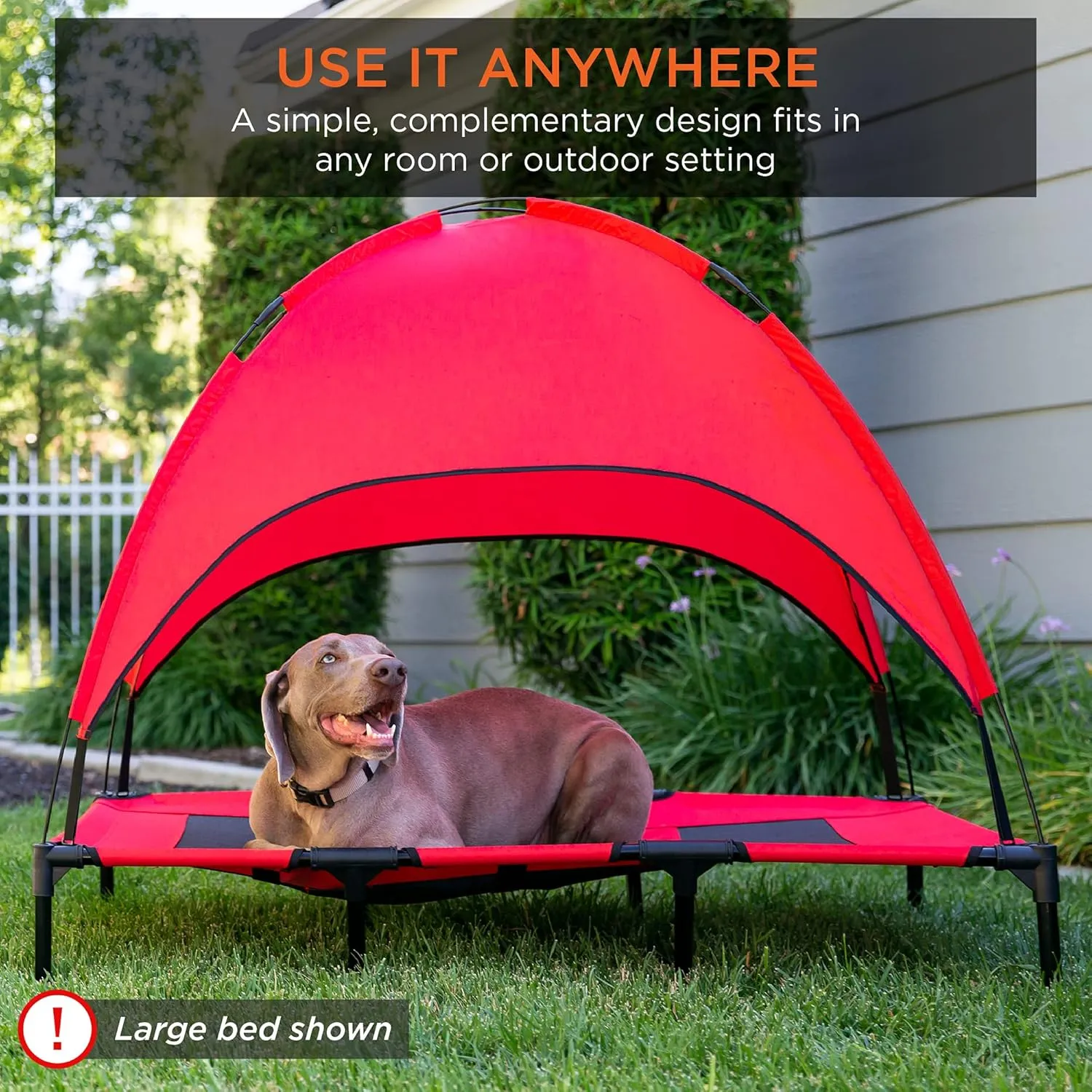 Best Choice Products 30in Elevated Cooling Dog Bed, Outdoor Raised Mesh Pet Cot w/Removable Canopy Shade Tent, Carrying Bag, Breathable Fabric - Red
