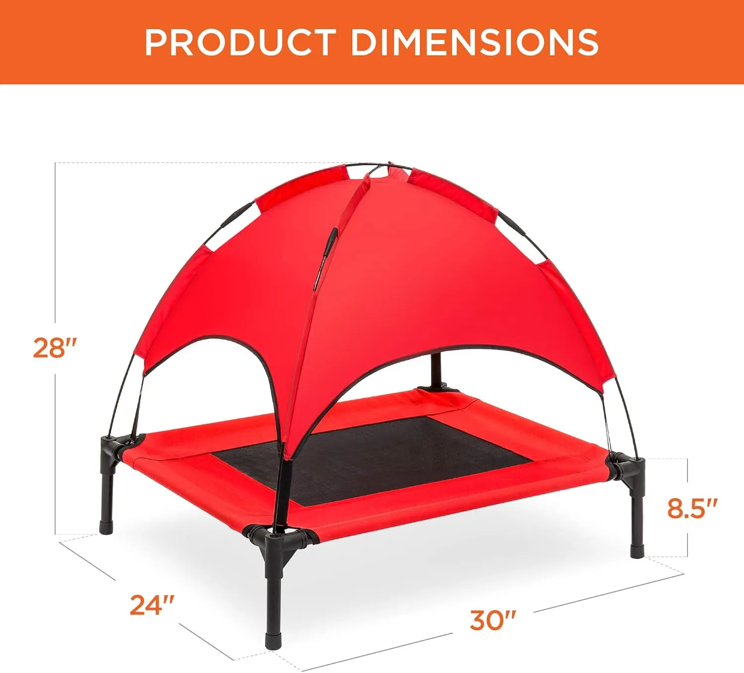 Best Choice Products 30in Elevated Cooling Dog Bed, Outdoor Raised Mesh Pet Cot w/Removable Canopy Shade Tent, Carrying Bag, Breathable Fabric - Red