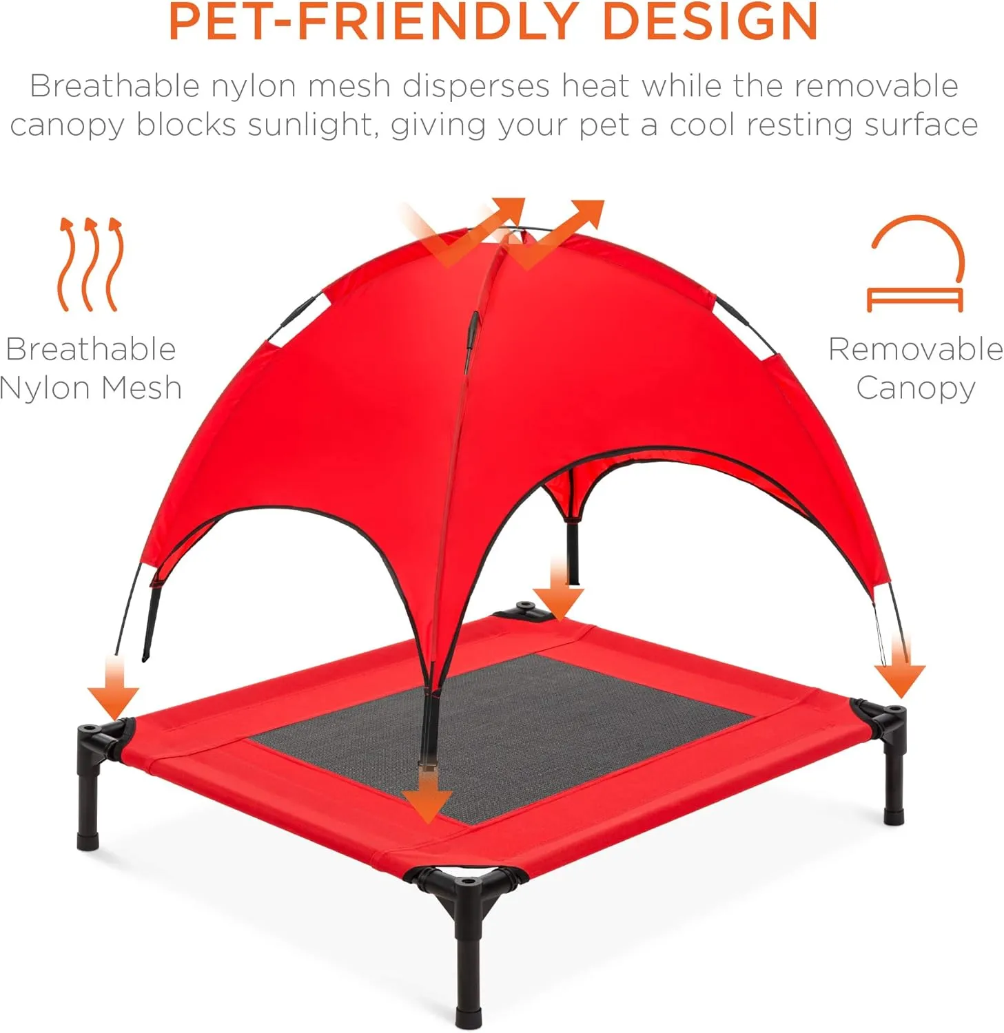 Best Choice Products 30in Elevated Cooling Dog Bed, Outdoor Raised Mesh Pet Cot w/Removable Canopy Shade Tent, Carrying Bag, Breathable Fabric - Red
