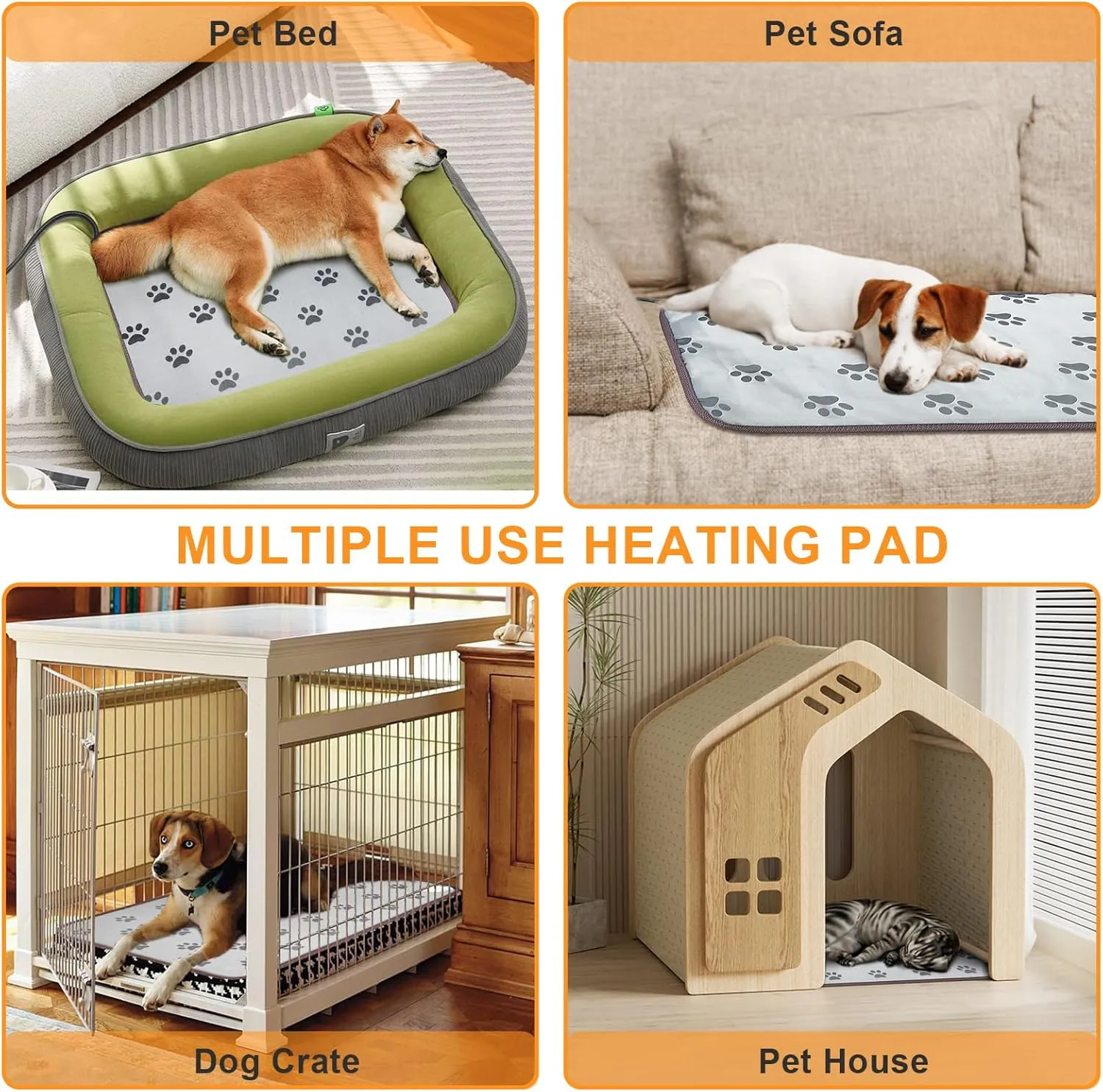 Bestio 34  21 in Large Dog Heating pad,Upgraded Smart Thermostat Switch Heated Dog Bed with Normally ON Function (1-24 Hours), Electric Steel Cord, Waterproof Material - Paw