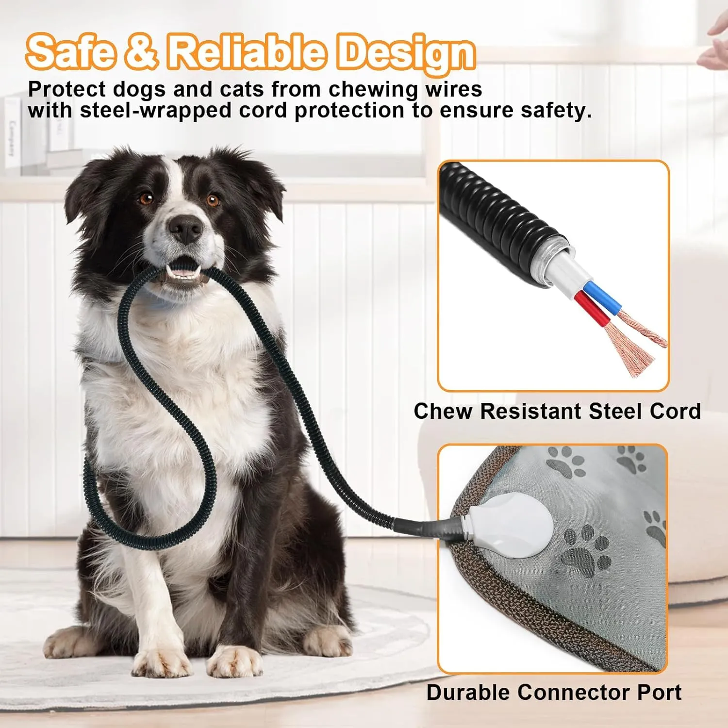 Bestio 34  21 in Large Dog Heating pad,Upgraded Smart Thermostat Switch Heated Dog Bed with Normally ON Function (1-24 Hours), Electric Steel Cord, Waterproof Material - Paw