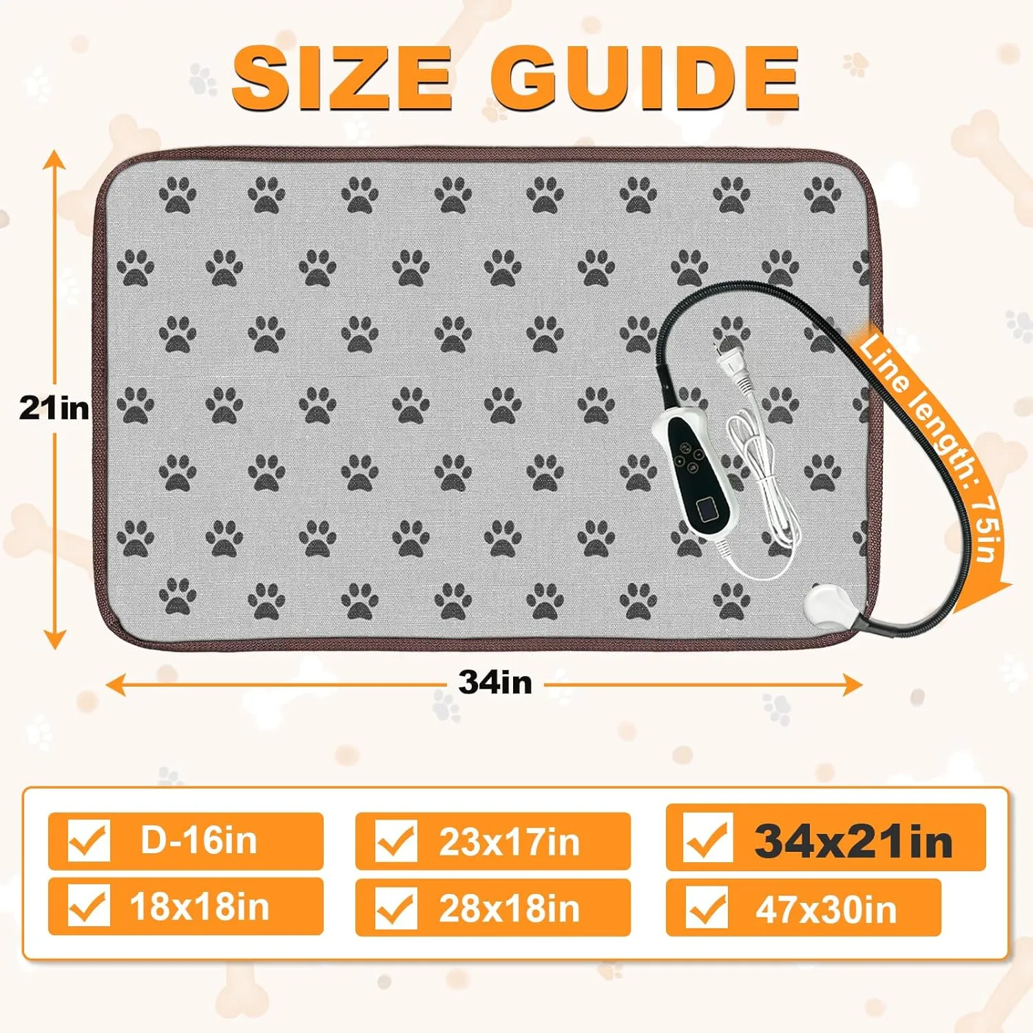 Bestio 34  21 in Large Dog Heating pad,Upgraded Smart Thermostat Switch Heated Dog Bed with Normally ON Function (1-24 Hours), Electric Steel Cord, Waterproof Material - Paw