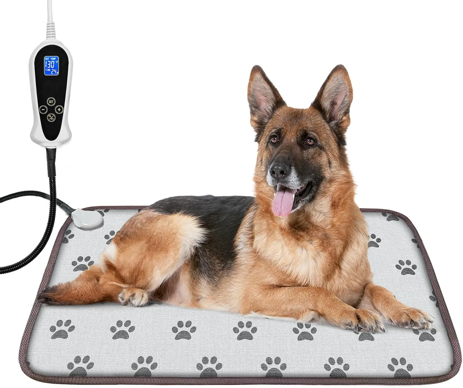 Bestio 34  21 in Large Dog Heating pad,Upgraded Smart Thermostat Switch Heated Dog Bed with Normally ON Function (1-24 Hours), Electric Steel Cord, Waterproof Material - Paw