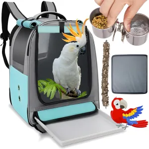 Bird Backpack Carrier Travel cage for Cockatiel, Parrot Carrier Backpack,Parakeet Travel cage with 2 Bowls Tray and Standing Perch, African Grey Carrier for Large and Small Birds