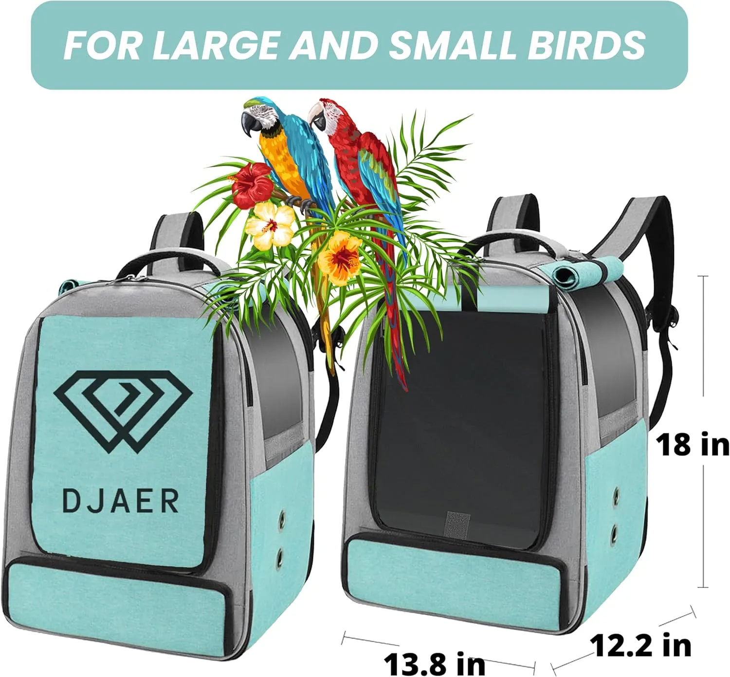 Bird Backpack Carrier Travel cage for Cockatiel, Parrot Carrier Backpack,Parakeet Travel cage with 2 Bowls Tray and Standing Perch, African Grey Carrier for Large and Small Birds