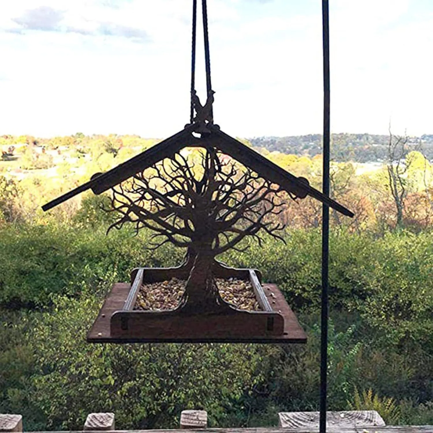 Bird Feeders for The Outdoors Wooden Rustic Bird Feeder Stand Up & Hanging Birdhouse Hummingbird Feeding Handmade Pagoda Bird House Birdseed Snowman (A,B, One Size)