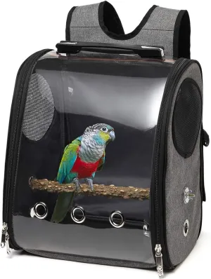 Bird Parrot Backpack Carrier Travel Bag with Perch Stand for Parakeets Cockatiels Conures Finches Lovebirds Small Medium Birds Cage Outside Airlines Airplane Plane Approved Car Lightweight Transparent