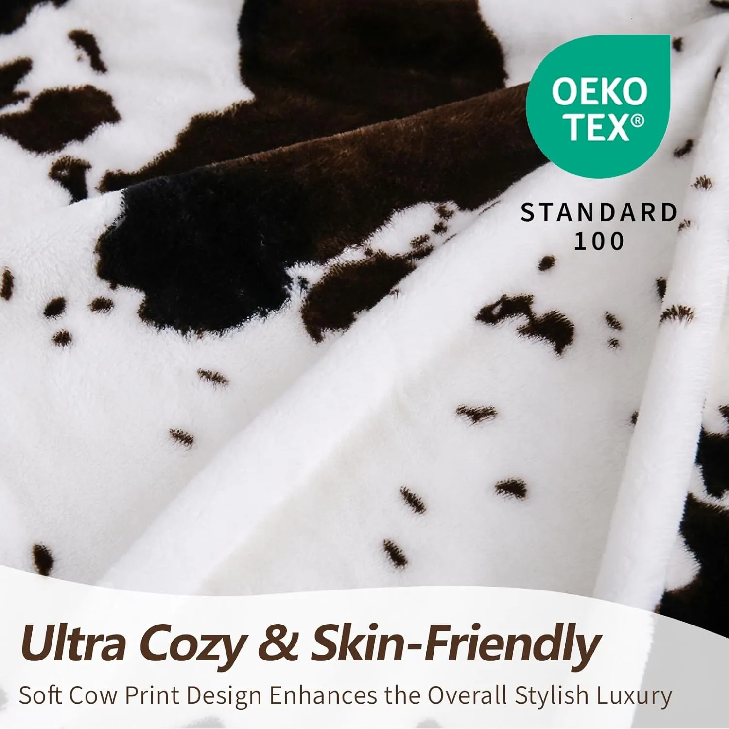 Bnuitland Cute Cow Print Throw Blanket (50X40inch), Double Sided 300 GSM Super Soft Flannel Fleece Fuzzy Throw for Bed Sofa Couch Travel, Great Blanket Gift for Kids/Baby/Toddler/Pet